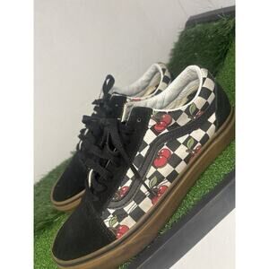 Vans Old Skool Cherry Checker Shoes. Black White Red. Men 7.0 / Ladies 8.5